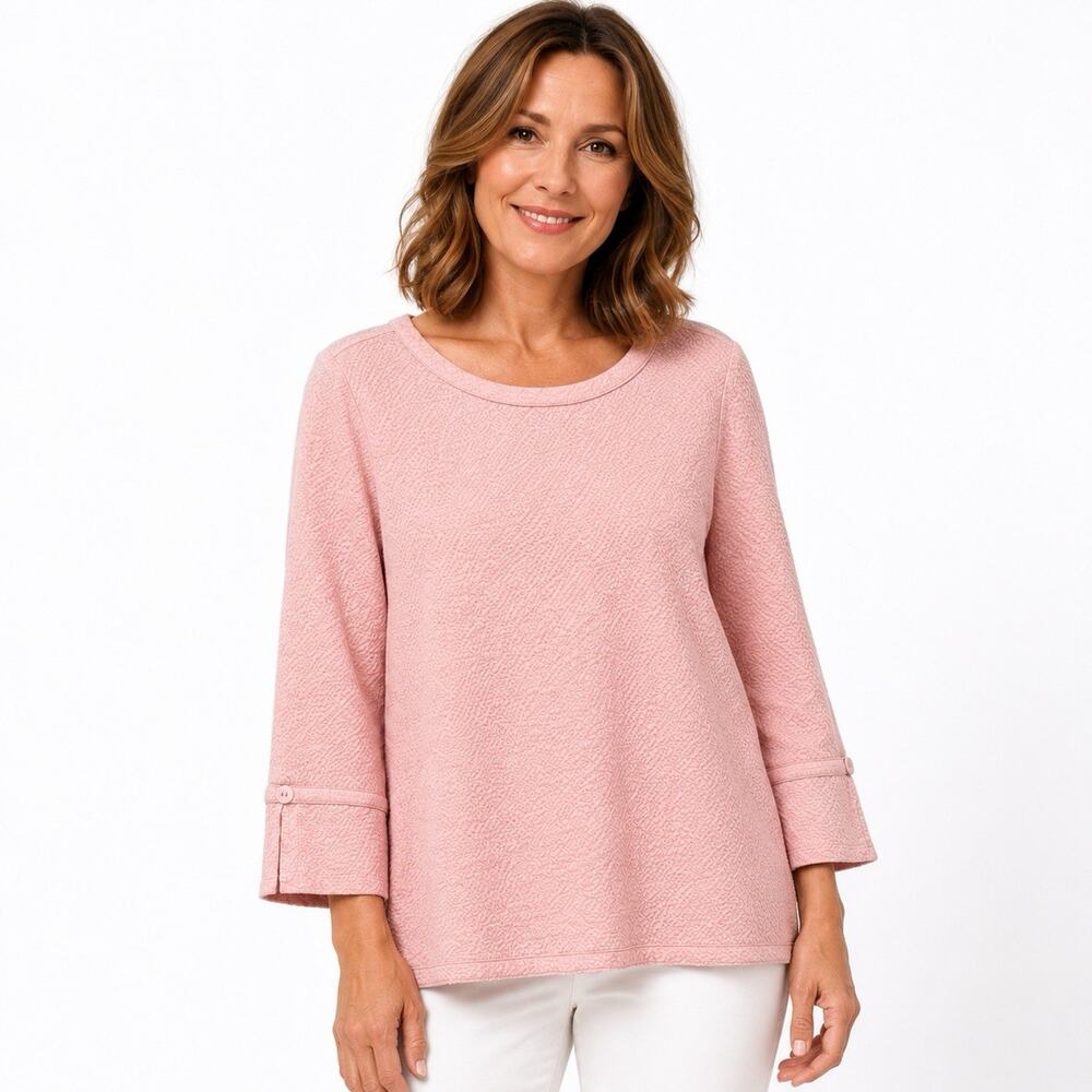 Habitat Tunic Top Size XL Pink Textured 3/4 Sleeve Lagenlook Artsy Relaxed Fit